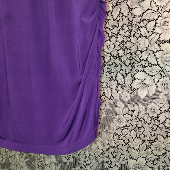 Worthington purple draped style loose fitting short sleeve tunic blouse - Picture 4 of 4